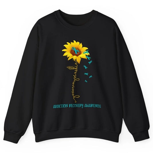 Addiction Recovery Awareness Teal Ribbon Sunflower Unisex Crewneck Sweatshirt