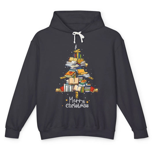 Merry Christmas Tree Reading Books Librarian Xmas Lighting Unisex Lightweight Hoodie