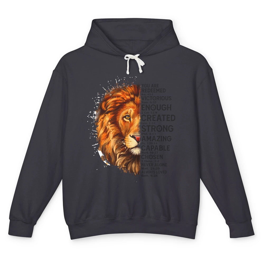 Lion Face You Are Redeemed Bible Verse Christian Faith Unisex Lightweight Hoodie