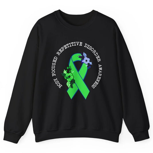 Body Focused Repetitive Disorder BFRB Floral Green Ribbon Unisex Crewneck Sweatshirt