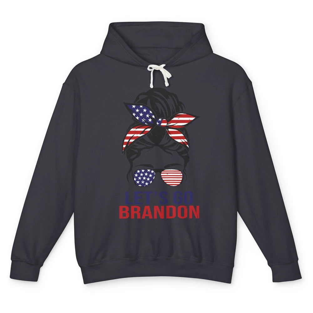 Retro US Flag Messy Bun Lets Go Brandon Conservative Liberal Unisex Lightweight Hoodie