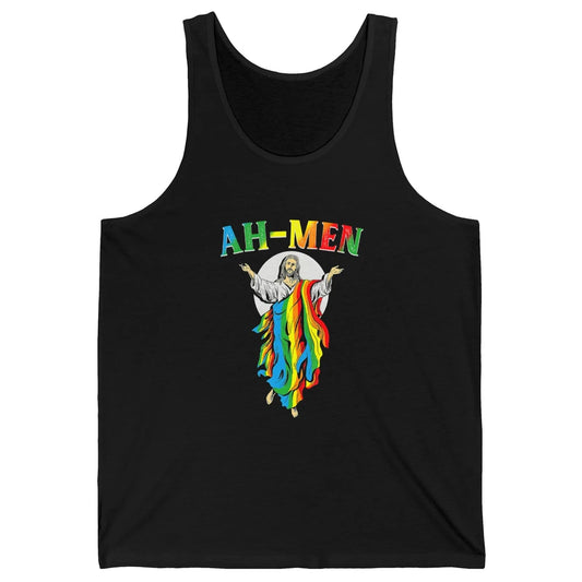 Ah Men LGBT Gay Pride Jesus Christian God Rainbow Flag Love Unisex Jersey Tank