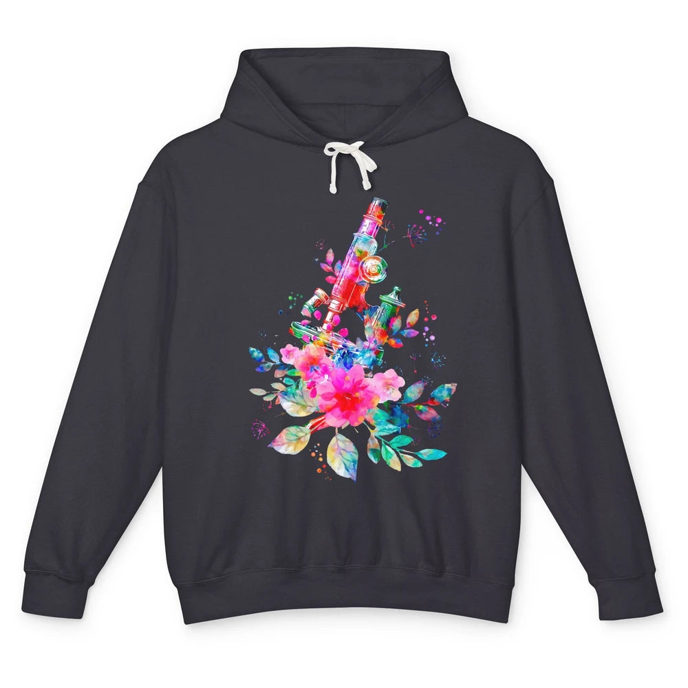 Floral Microscope Medical Laboratory Tools Microbiologist Unisex Lightweight Hoodie