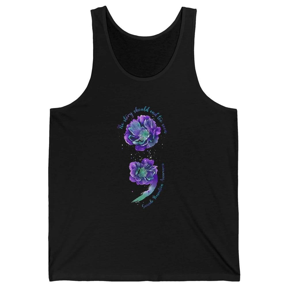 Semicolon Floral Mental Purple Blue Suicide Prevention Month Unisex Jersey Tank