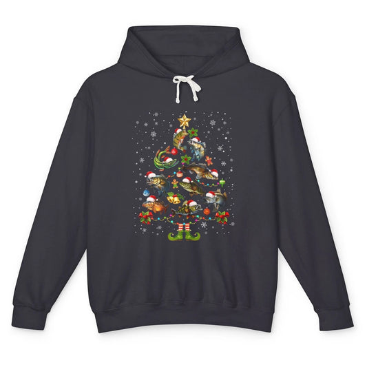 Merry Christmas Fishmas Fishing Tree Fisherman Xmas Lights Unisex Lightweight Hoodie