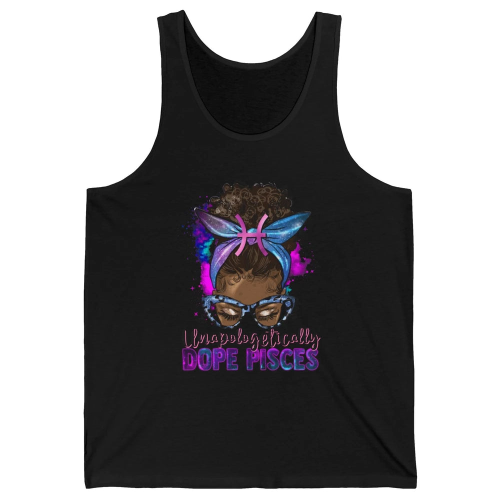 Unapologetically Dope Pisces Zodiac Leopard Afro Messy Bun Unisex Jersey Tank