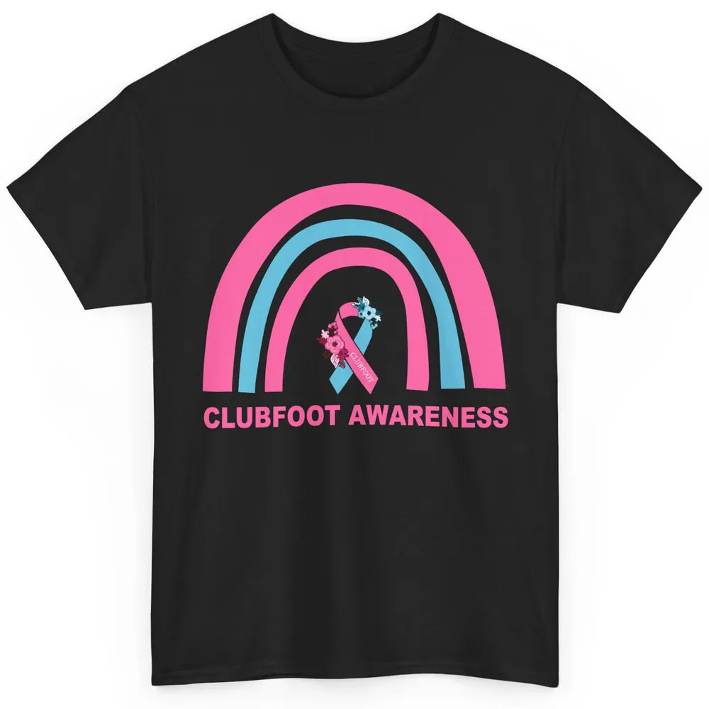 Clubfoot Awareness Support Pink Blue Ribbon Rainbow Classic Unisex T-Shirt