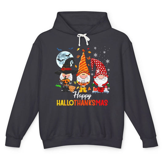 Funny Pumpkin Gnomes Hallo-thank-mas Thanksgiving Christmas Unisex Lightweight Hoodie