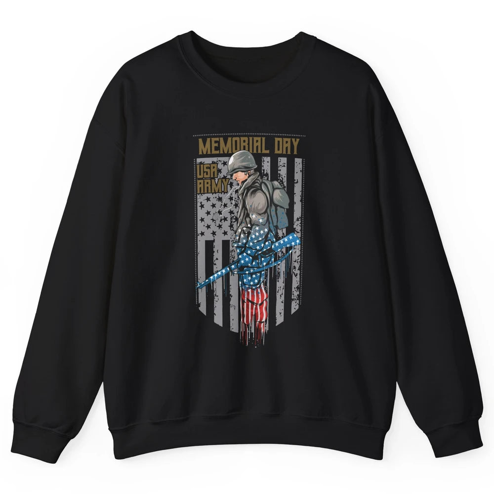 US Army Veteran With Gun American Flag US Pride Memorial Day Unisex Crewneck Sweatshirt