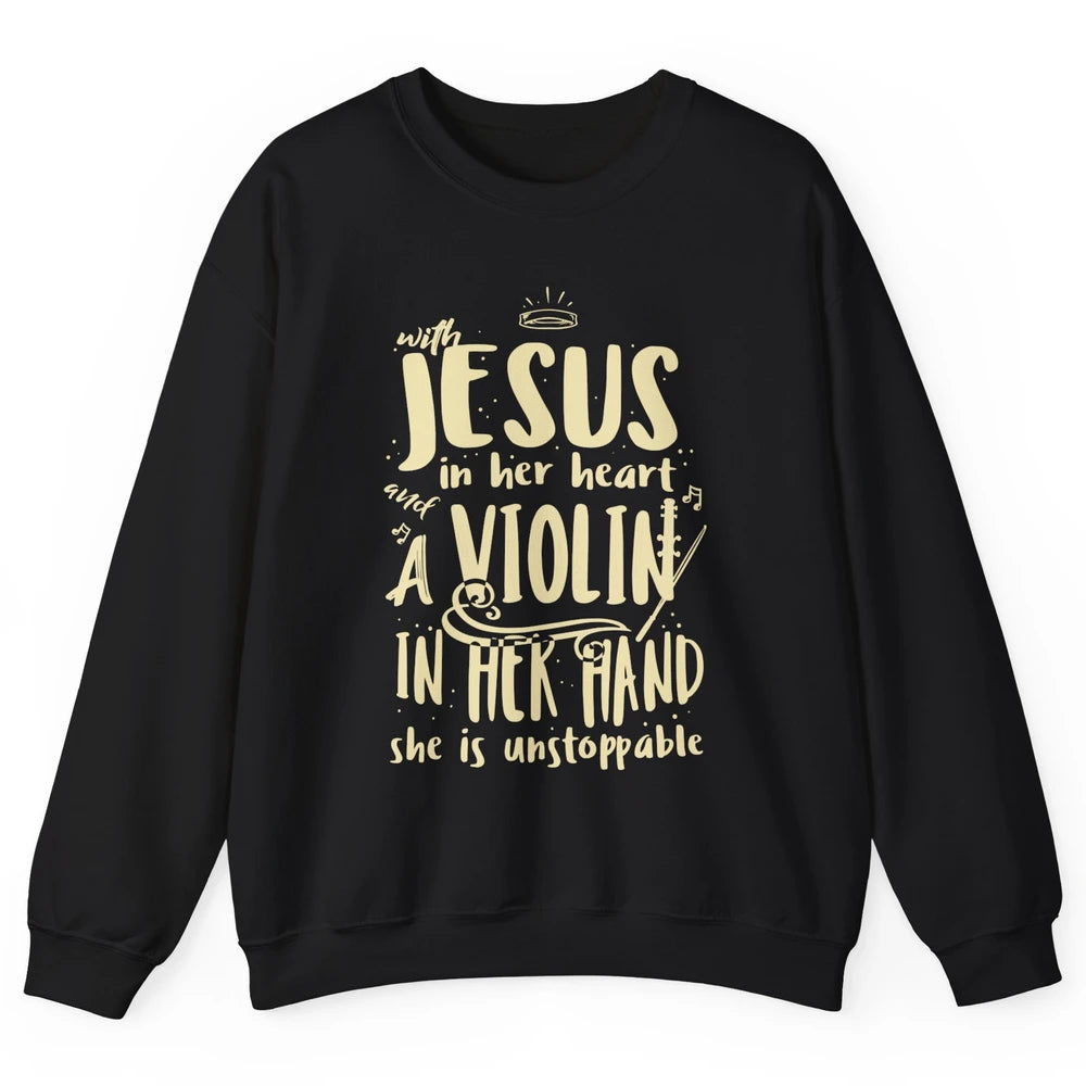 With Jesus Violin Player Retro Violinist Musical Instrument Unisex Crewneck Sweatshirt