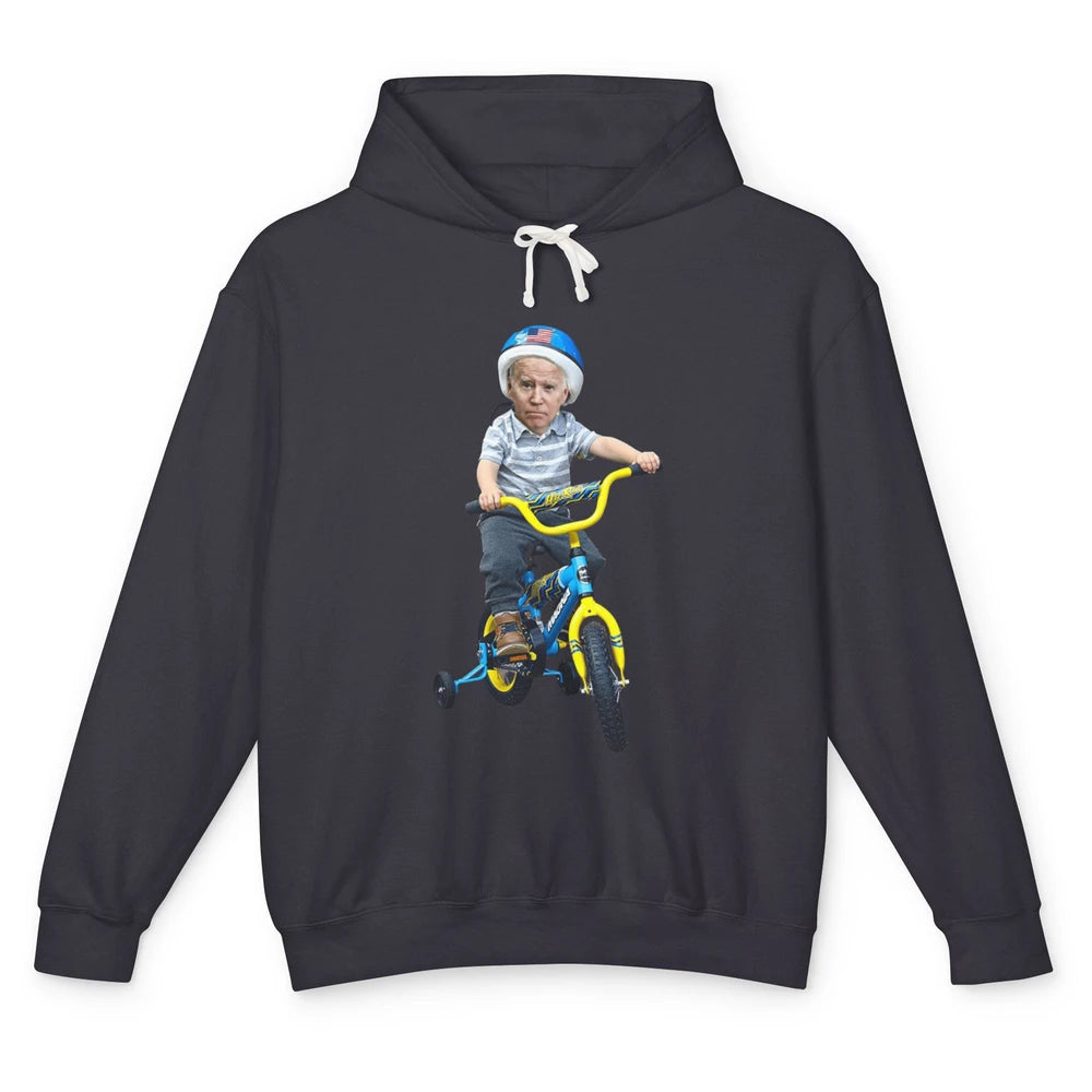 Baby Joe Biden Riding Tricycle Funny Bike Fall Meme Pun Vote Unisex Lightweight Hoodie