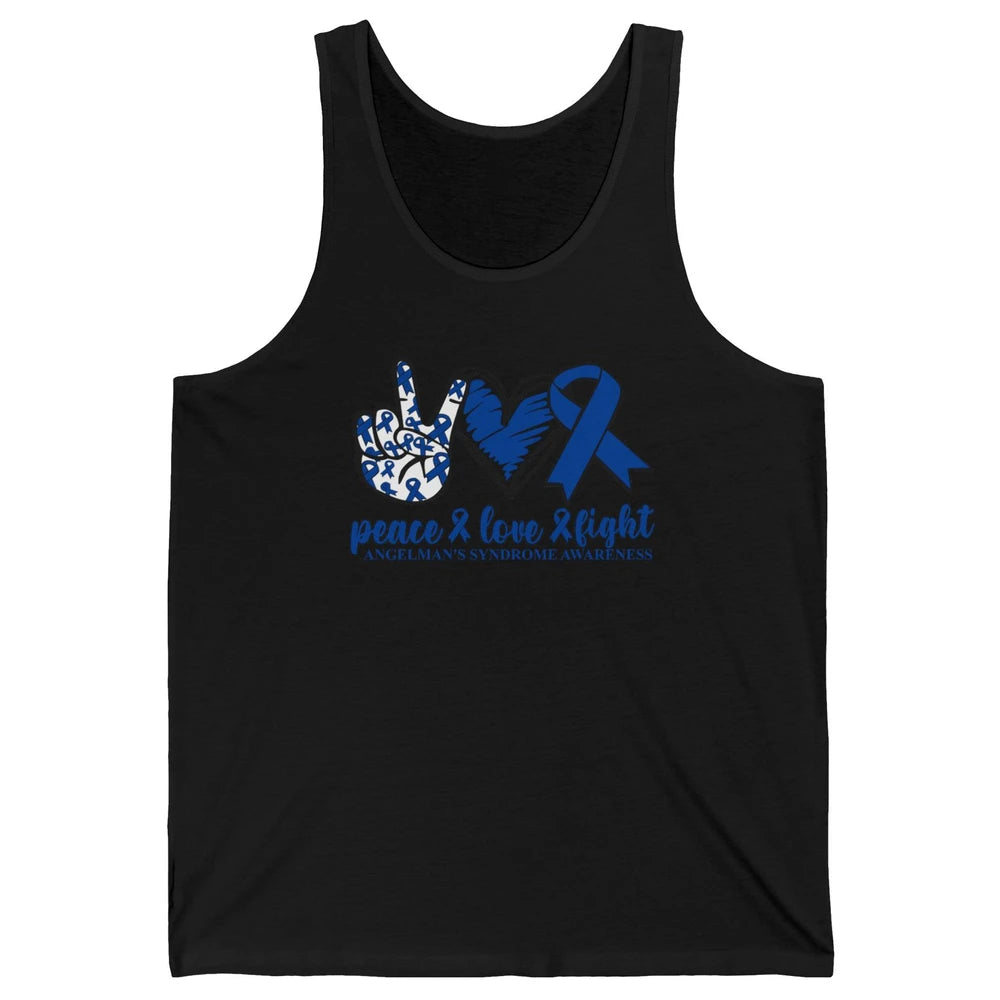 Angelman's Syndrome Awareness Blue Ribbon Peace Love Fight Unisex Jersey Tank