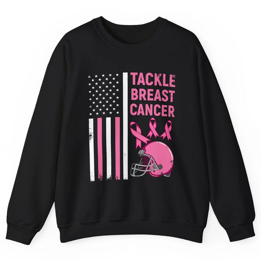 Tackle Breast Cancer US Flag Football Helmet Pink Ribbon Unisex Crewneck Sweatshirt