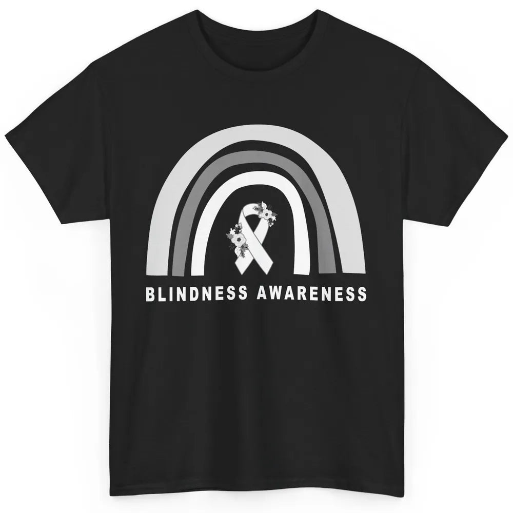 Blindness Awareness Floral White Gray Ribbon Blind Support Classic Unisex T-Shirt