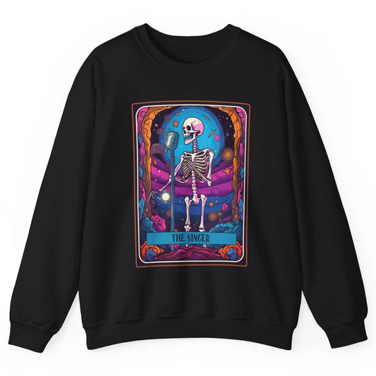 Retro Skeleton Singing The Singer Tarot Card Halloween Unisex Crewneck Sweatshirt