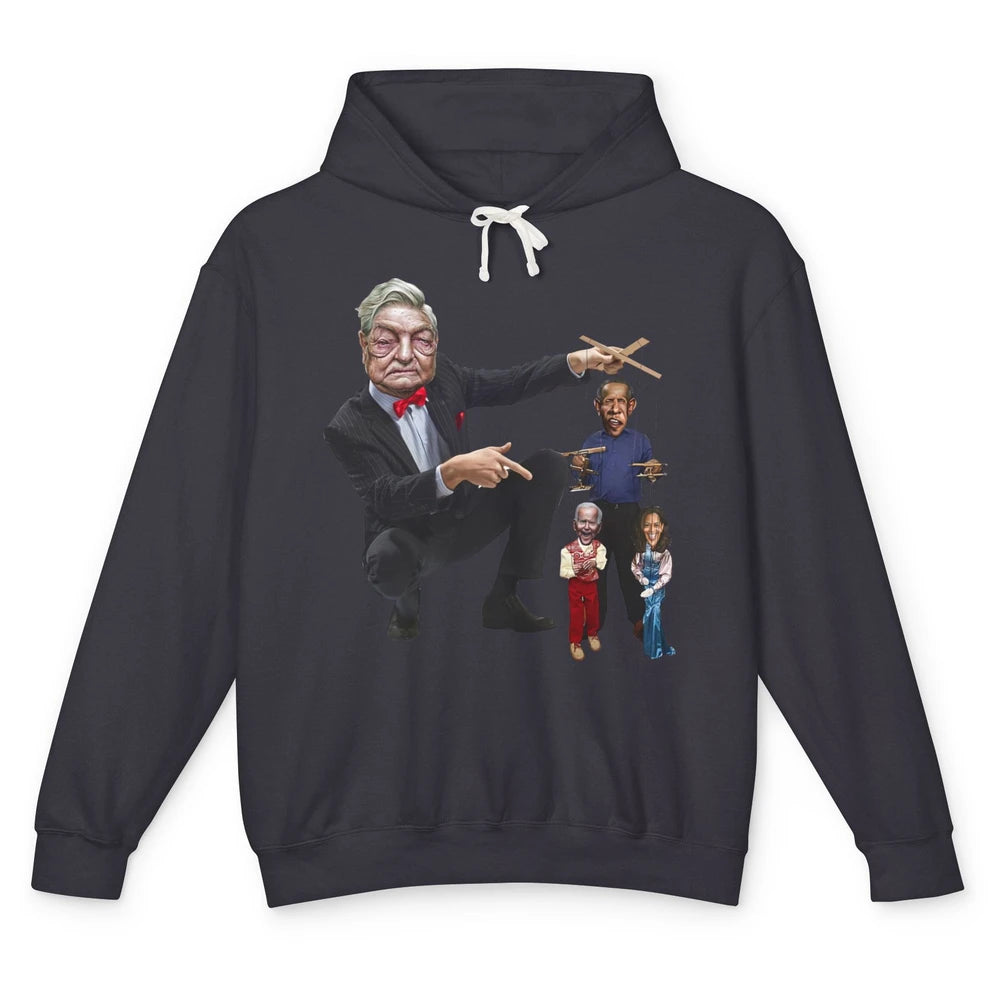 Funny George Soros Playing Puppets Biden Anti Biden Liberals Unisex Lightweight Hoodie