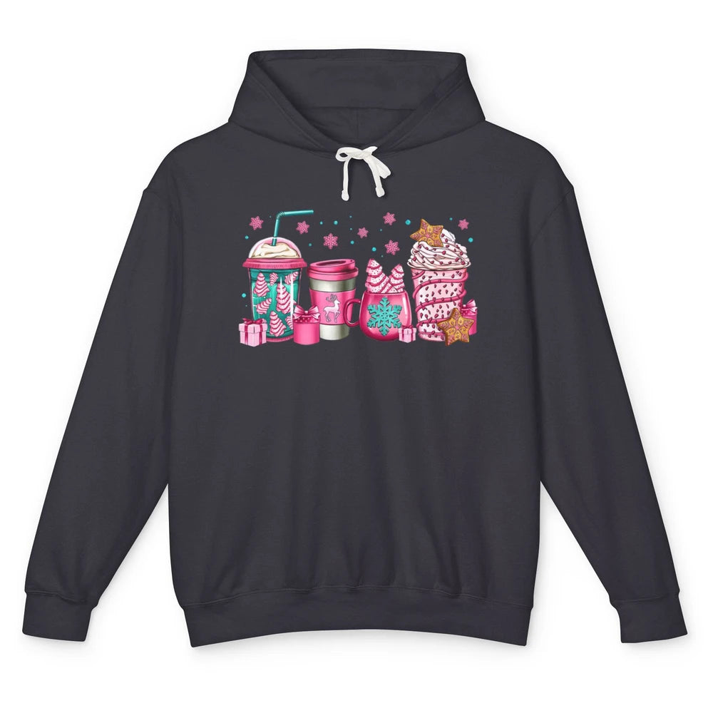 Pink Christmas Coffee Christmas Tree Cake Christmas Lovers Unisex Lightweight Hoodie