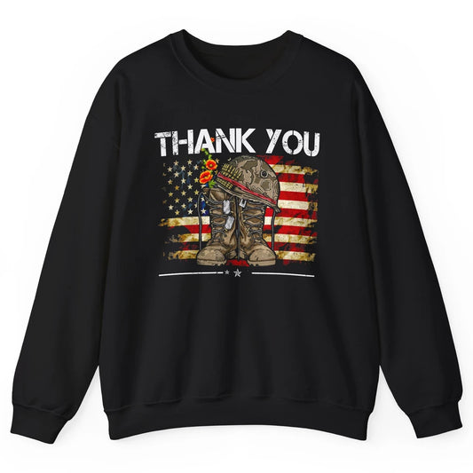 Vintage Veteran US Flag Thank You Military Boot Memorial Day Unisex Crewneck Sweatshirt