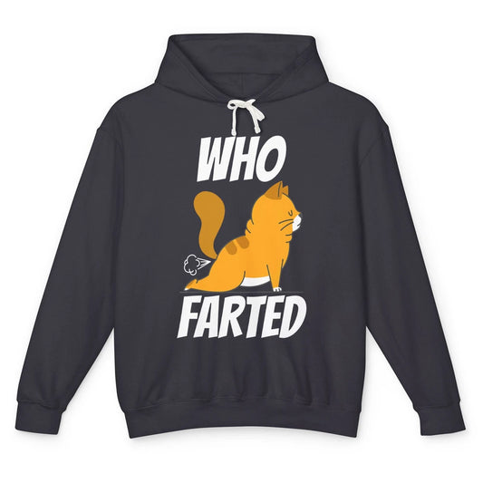 Funny Who Farted Orange Cat Fart Kitten Sarcasm Humor Pun Unisex Lightweight Hoodie