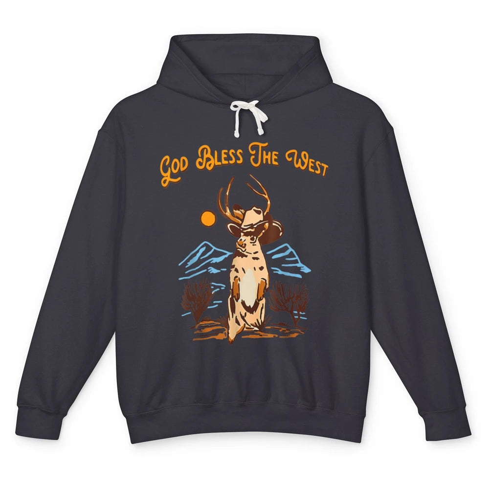 Western Country God Bless Vintage Cowboy Deer Music Desert Unisex Lightweight Hoodie