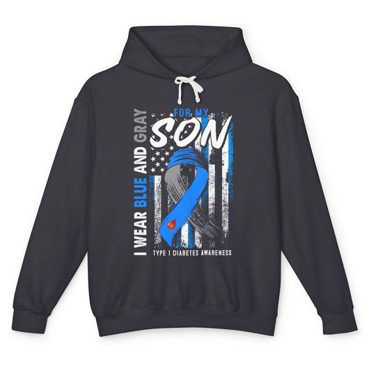 T1D Son Blue Gray Flag Diabetes Type One Awareness Warrior Unisex Lightweight Hoodie