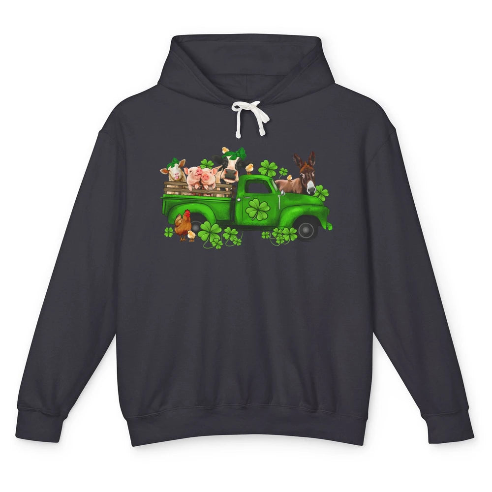 Farm Animals Truck Shamrock Clover St Patricks Day Retro Unisex Lightweight Hoodie