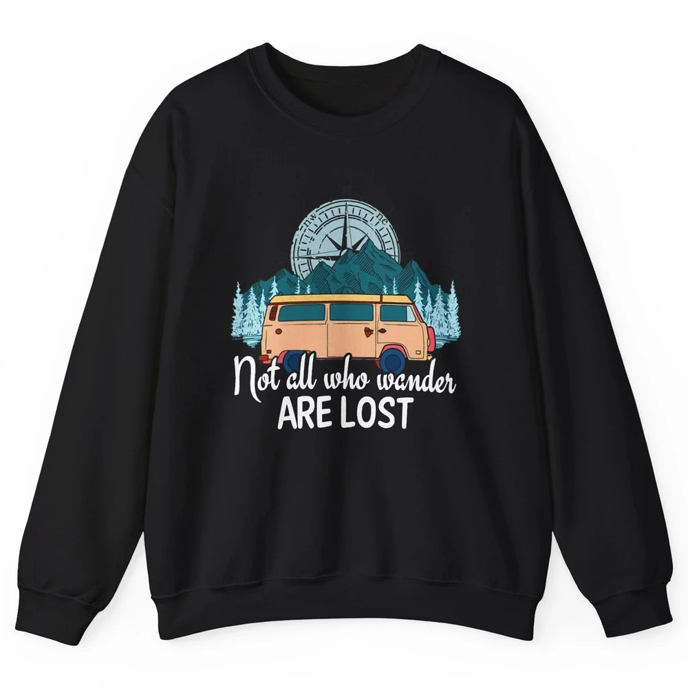 Vintage Compass Not All Who Wander Are Lost Camping Trailer Unisex Crewneck Sweatshirt