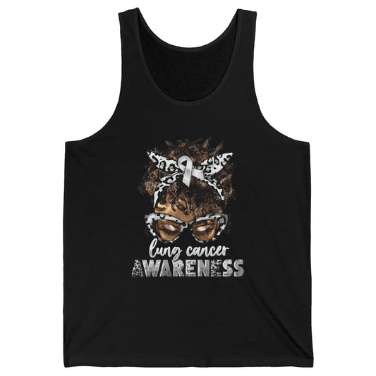 Afro Lung Cancer Awareness Black Woman Messy Hair Warrior Unisex Jersey Tank