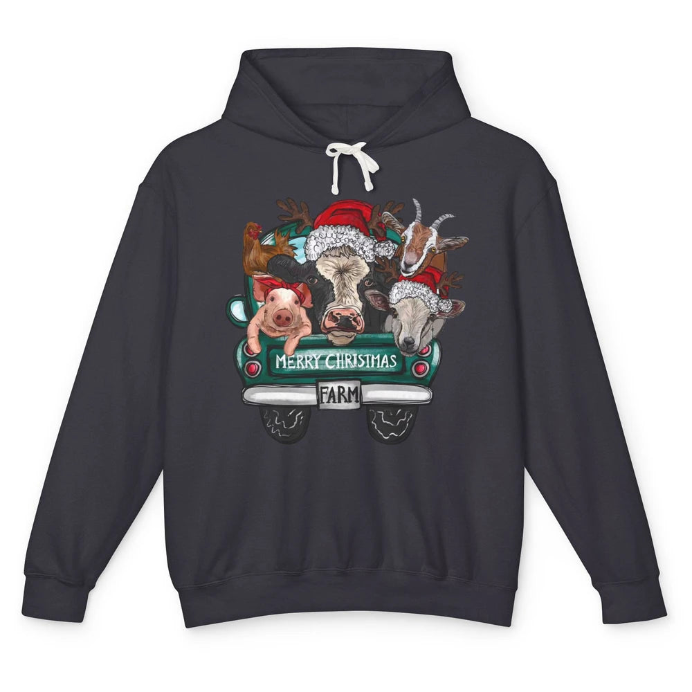 Heifer Merry Christmas Truck Pig Goat Farm Animals Christmas Unisex Lightweight Hoodie