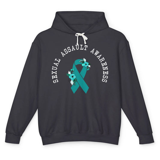 Sexual Assault Awareness Floral Teal Ribbon Awareness Gift Unisex Lightweight Hoodie