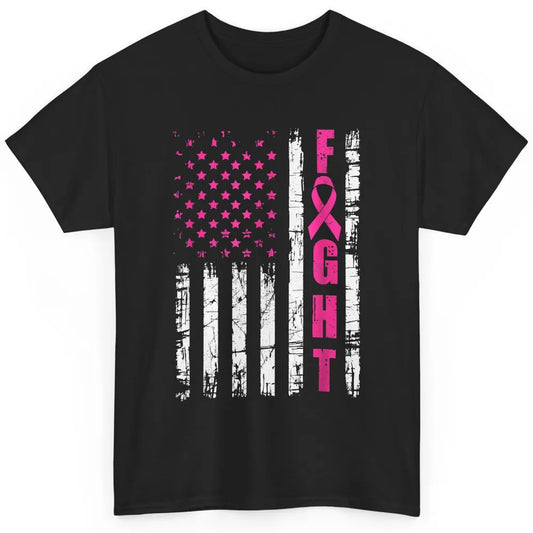 American Flag Fight Vintage Pink Ribbon Breast Cancer Month Classic Unisex T-Shirt