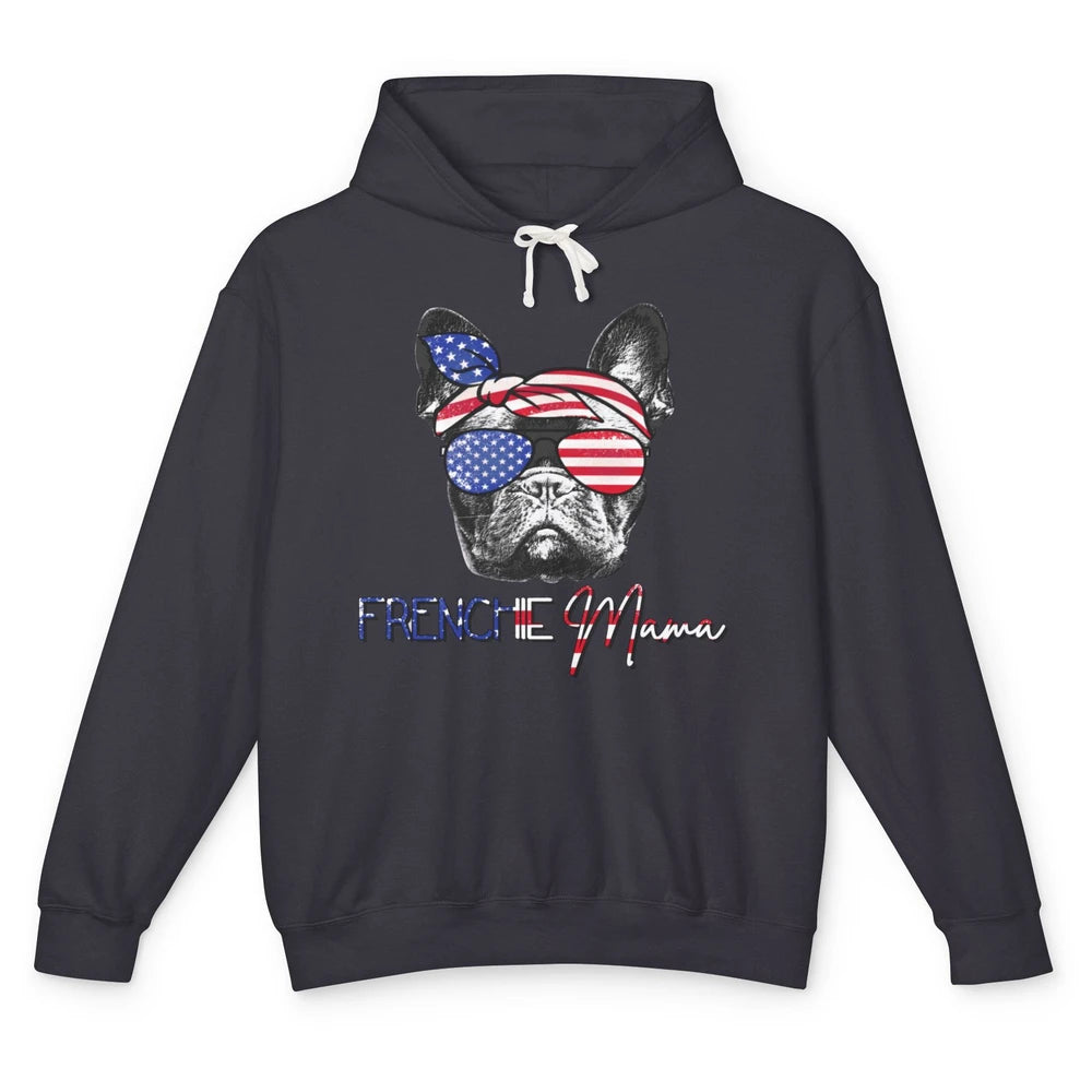 French Bulldog US Flag Glasses July 4th Patriot Frenchie Mom Unisex Lightweight Hoodie