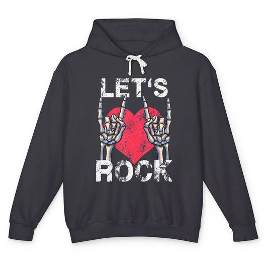 Lets Rock Vintage Heart Skeleton Play Guitar Funny Guitarist Unisex Lightweight Hoodie