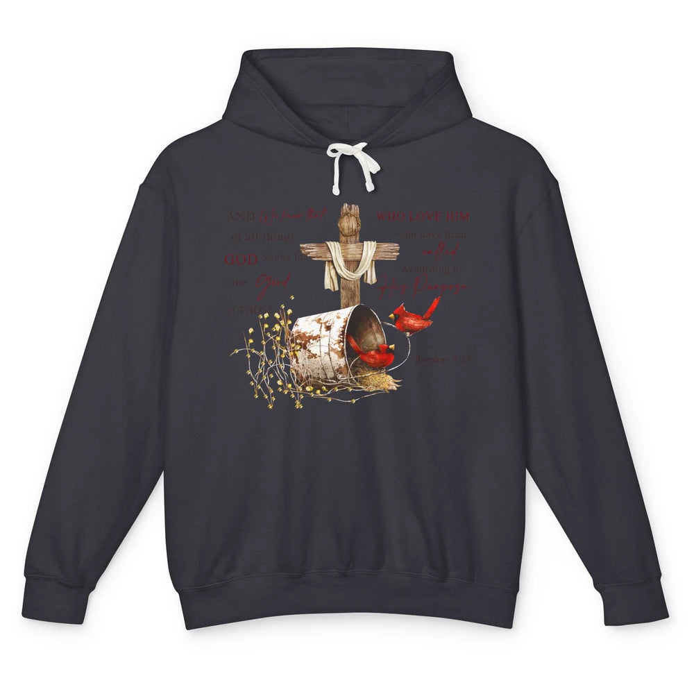 Cardinals Jesus Cross God Works For The Good Christian Gift Unisex Lightweight Hoodie