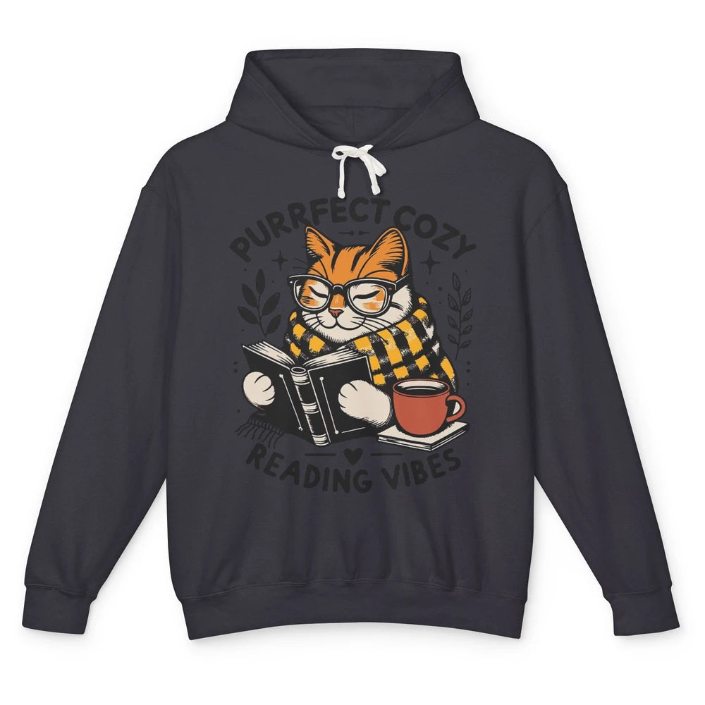 Funny Bookish Cat Purrfect Cozy Reading Vibes Winter Reading Unisex Lightweight Hoodie