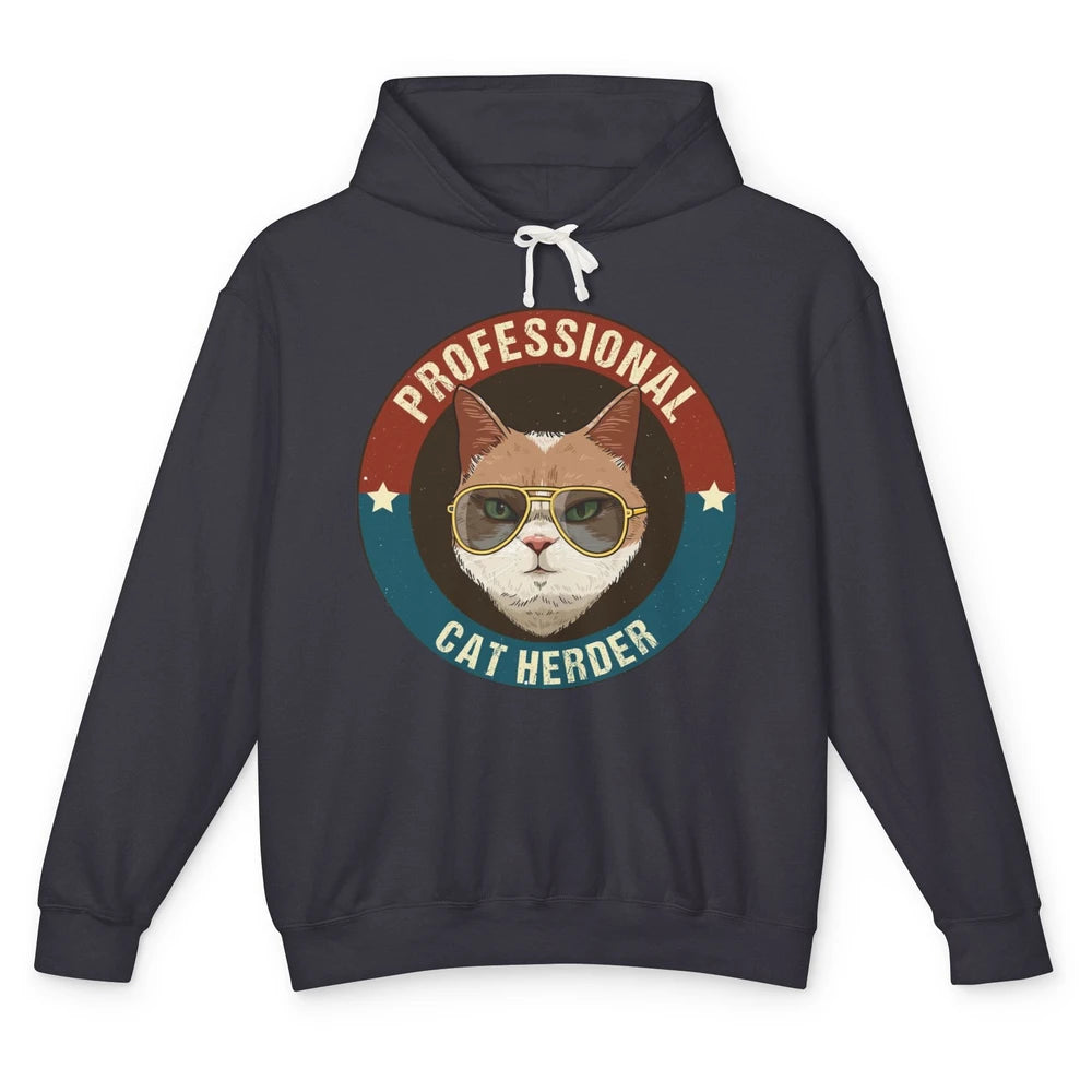 Vintage Cat Glasses Professional Cat Herder Cat Mom Cat Dad Unisex Lightweight Hoodie