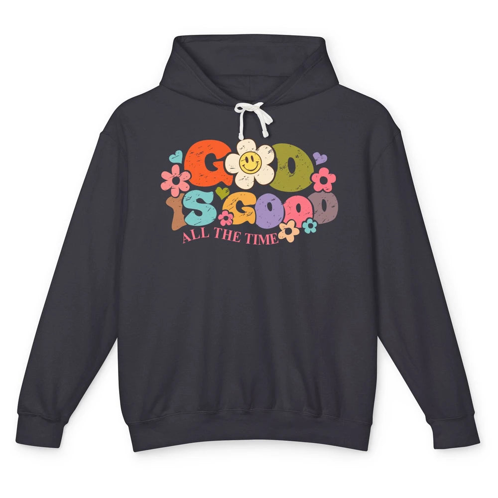 Retro Groovy God Is Good All The Time Christian Religious Unisex Lightweight Hoodie