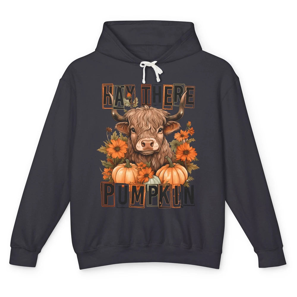 Hay Fall Highland Cow Pumpkin Western Country Farm Autumn Unisex Lightweight Hoodie