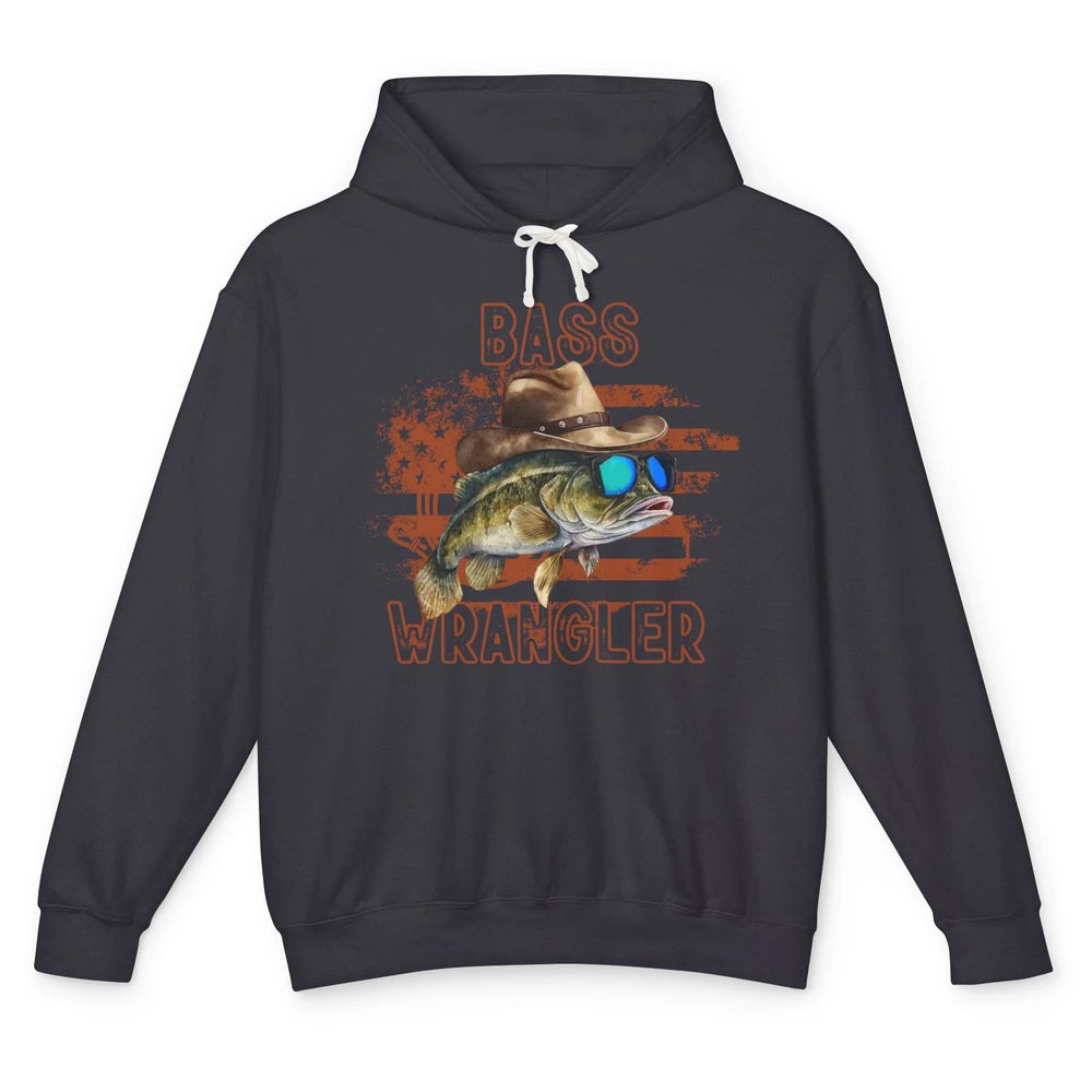 Retro US Flag Bass Fishing Bass Wrangler Fisherman Reel Men Unisex Lightweight Hoodie