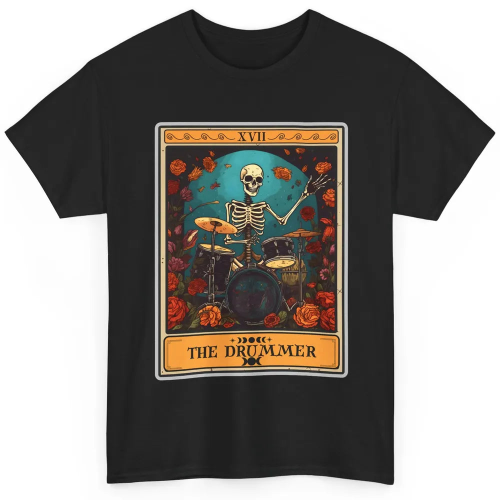 Retro Skeleton The Drummer Tarot Card Halloween Drumming Classic Unisex T-Shirt