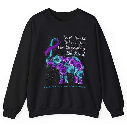 Sunflower Elephant Teal Purple Suicide Prevention Awareness Unisex Crewneck Sweatshirt