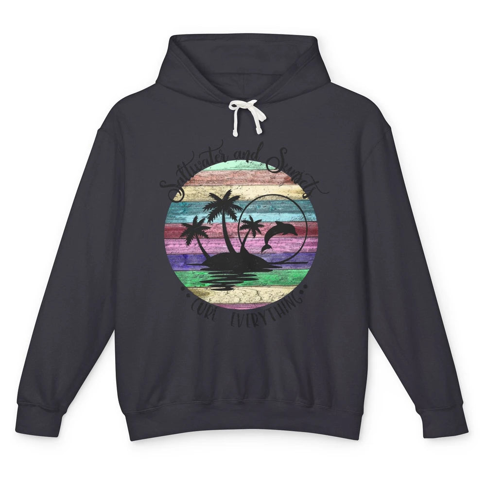 Retro Beach Sunset Saltwater and Sunsets Cure Everything Unisex Lightweight Hoodie