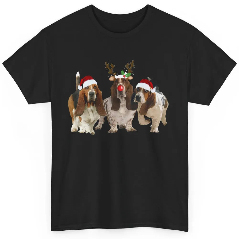 Basset Hound Santa Hats And Reindeer Horns Christmas Dog Mom Classic Unisex T-Shirt