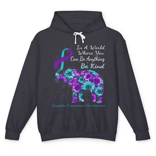 Sunflower Elephant Teal Purple Suicide Prevention Awareness Unisex Lightweight Hoodie