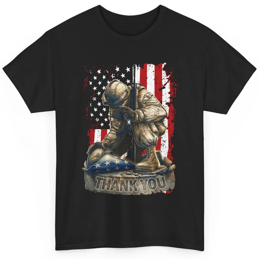 Vintage US Flag Veteran Thank You Military Boot Memorial Day Classic Unisex T-Shirt