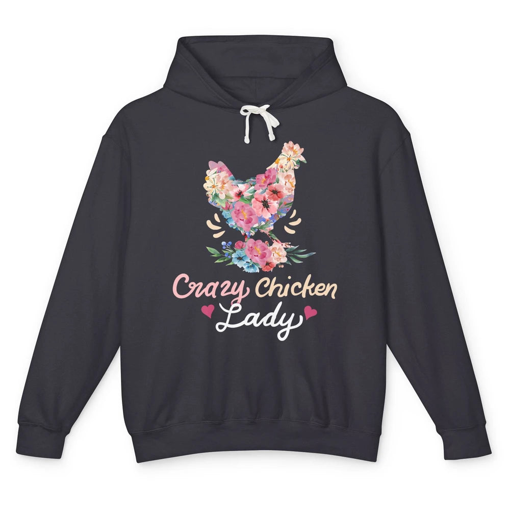 Funny Crazy Chicken Lady Floral Cute Flowers Hen Chick Women Unisex Lightweight Hoodie