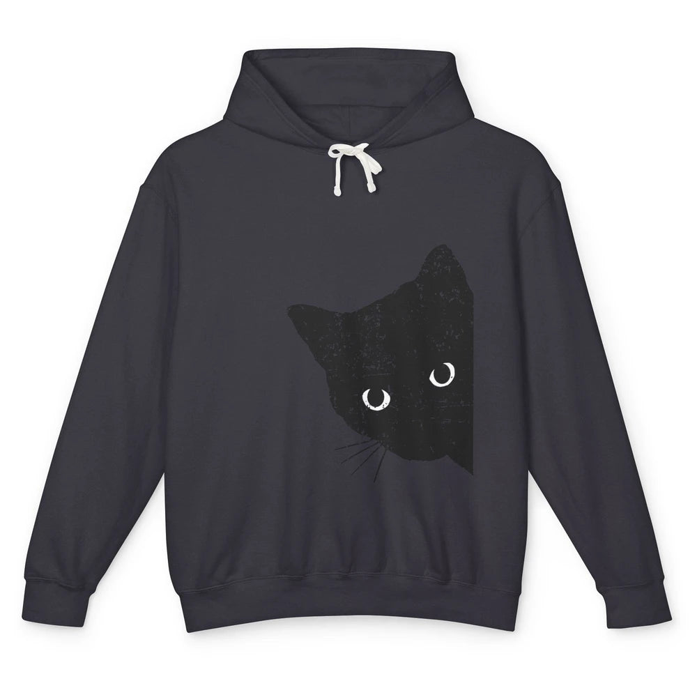 Funny Retro Black Cat Peeking Ew People Anti Social Cat Unisex Lightweight Hoodie