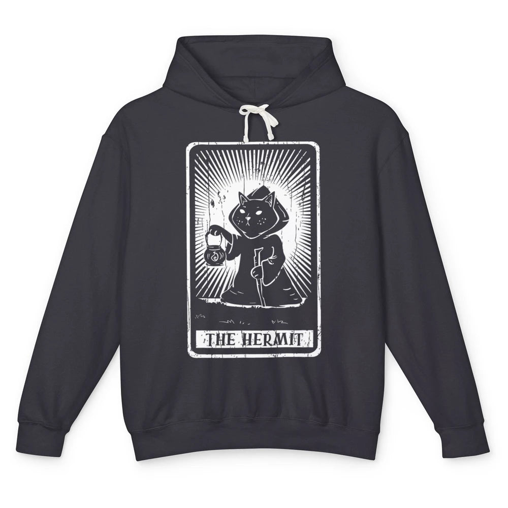 Crescent The Hermit Cat Goblincore Tarot Card Death Gothic Unisex Lightweight Hoodie