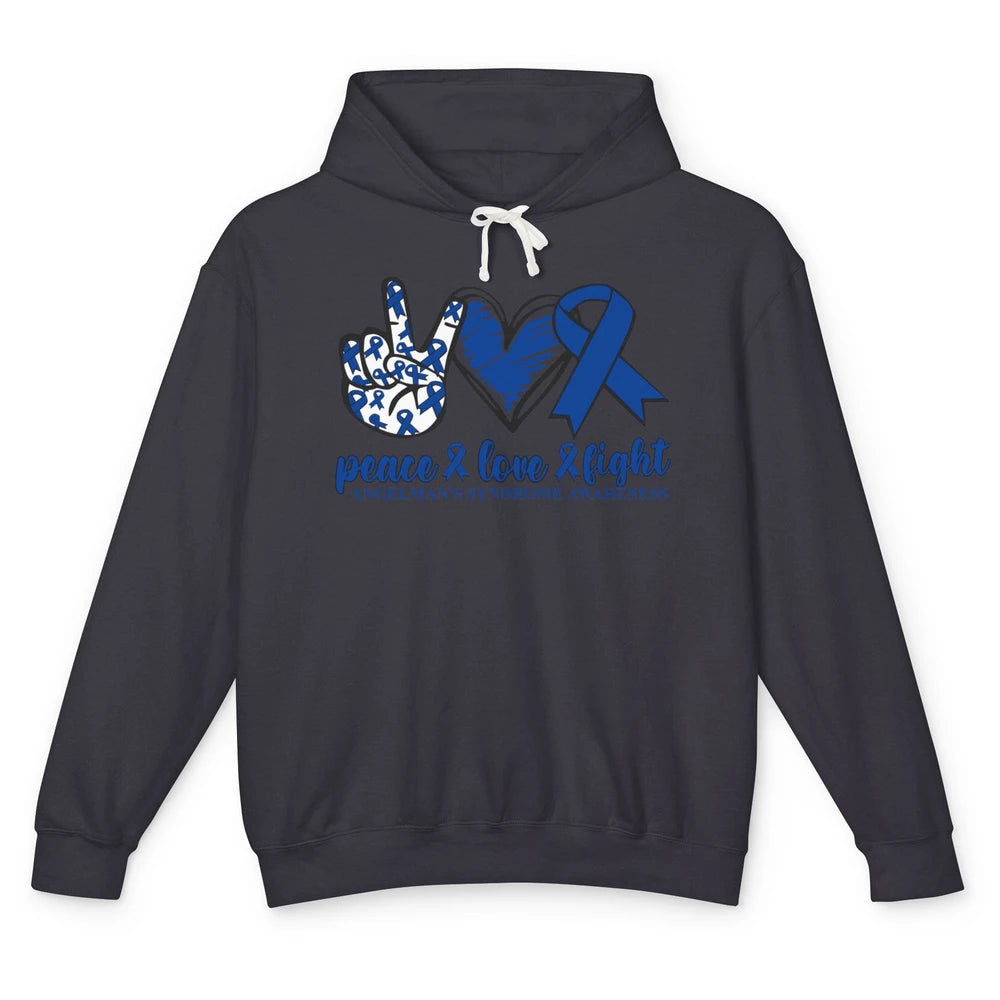 Angelman's Syndrome Awareness Blue Ribbon Peace Love Fight Unisex Lightweight Hoodie