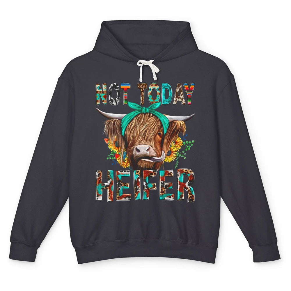 Leopard Highland Cow Sunglasses Not Today Heifer Western Cow Unisex Lightweight Hoodie